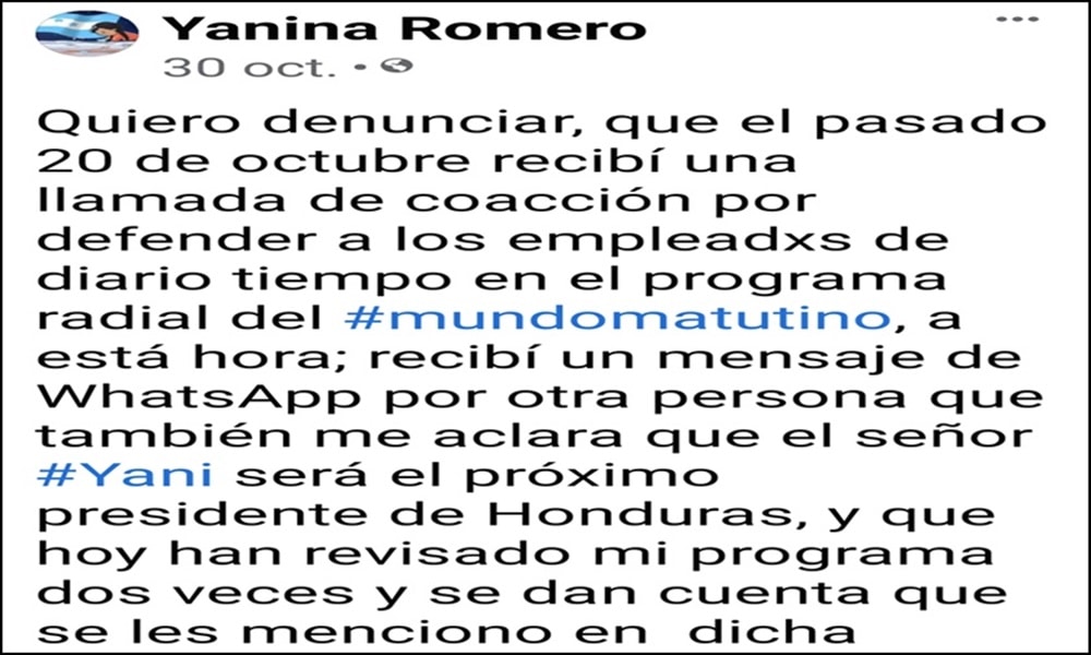 Amenazas telefónicas a periodista en reacción a denuncia contra violaciones laborales