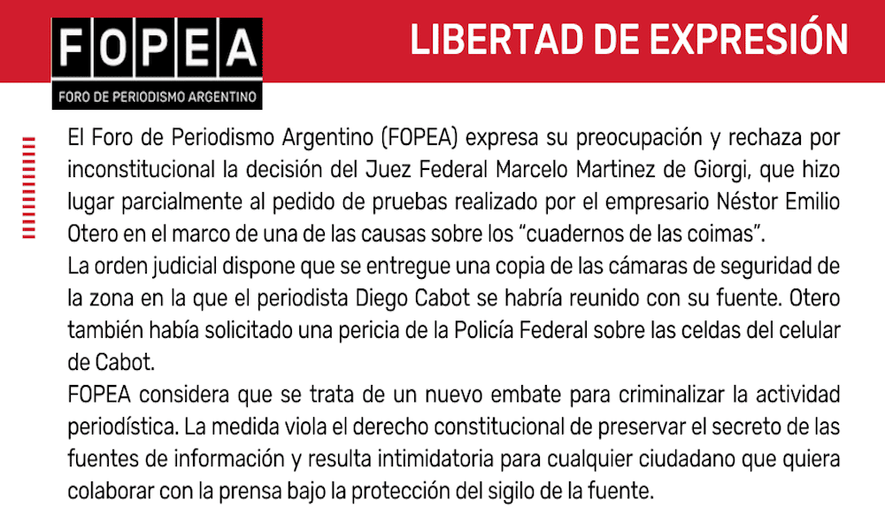 Expresamos nuestra preocupación y rechazamos por inconstitucional la decisión del Juez Federal Marcelo Martinez de Giorgi