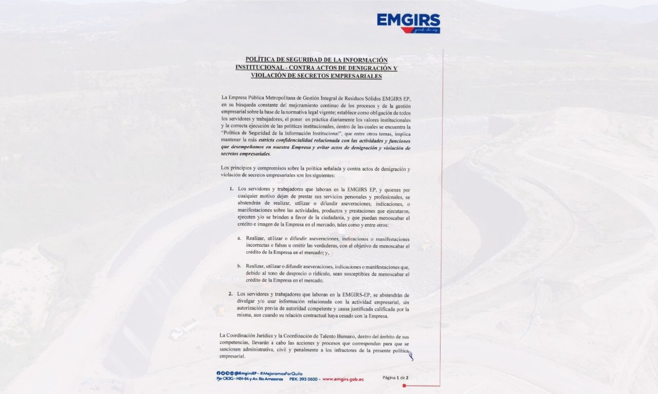Empresa municipal de Quito emite normativa que vulnera severamente la libertad de expresión