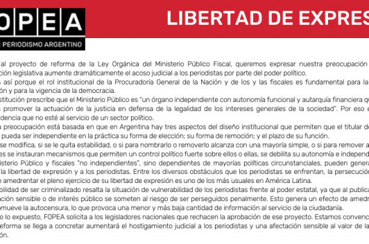 Sobre la reforma del Ministerio Público Fiscal argentino y el periodismo.
