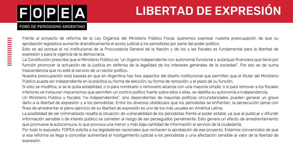 Sobre la reforma del Ministerio Público Fiscal argentino y el periodismo.