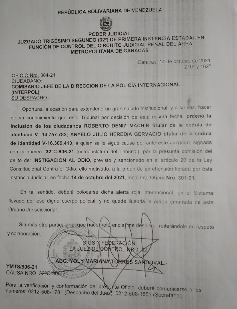 Tribunal ordenó detención de Roberto Deniz por “instigación al odio”