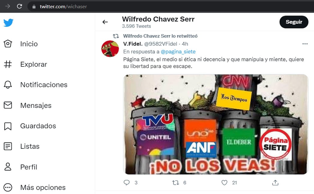 Procurador del Estado boliviano retuitea gráfico con ataque a medios independientes