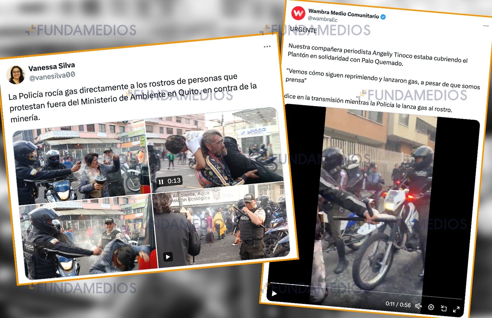 Periodista afectada por gas pimienta, mientras cubría plantón en las afueras del Ministerio de Ambiente